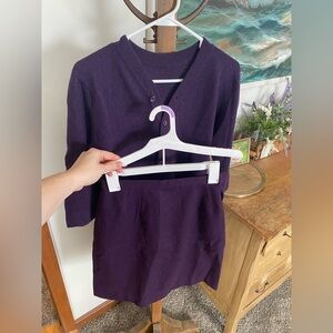 Late 1950s Vintage Dalton purple cashmere sweater and wool pencil skirt set
